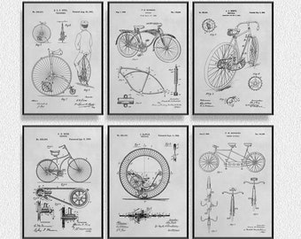 Bicycle Patents Set of 6, Bicycle Poster, Bicycle Print, Bicycle Decor, Vintage Bicycle Art Print, Bicycle Gifts, Cycle Gifts, Cycle Poster