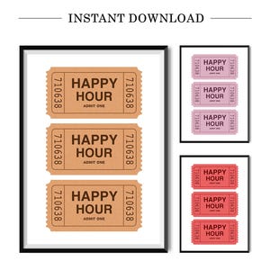 Retro Happy Hour Print – Funny Vintage Bar Cart Art, Ticket Decor