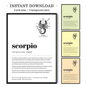 Scorpio Definition Print | Zodiac Decor | Birthday Gift | Zodiac Poster