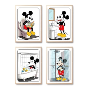 Micky Maus Badezimmer Dekor 4er Set, Lustige Kinder Badezimmer Wand Kunst, Toilette Humor Druck