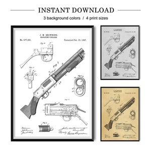 Revolver & Rifle Patent Art Prints - Vintage Firearms Decor