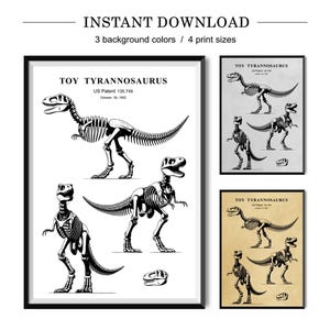 Impression brevet dinosaure tyrannosaure – Art mural dinosaure pour chambre de garçon
