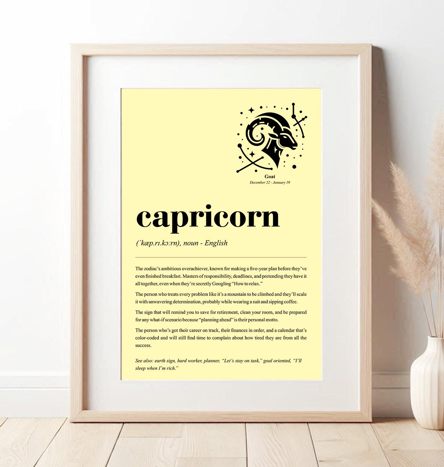 Capricorn Definition Print, Funny Zodiac Gift, Minimalist
