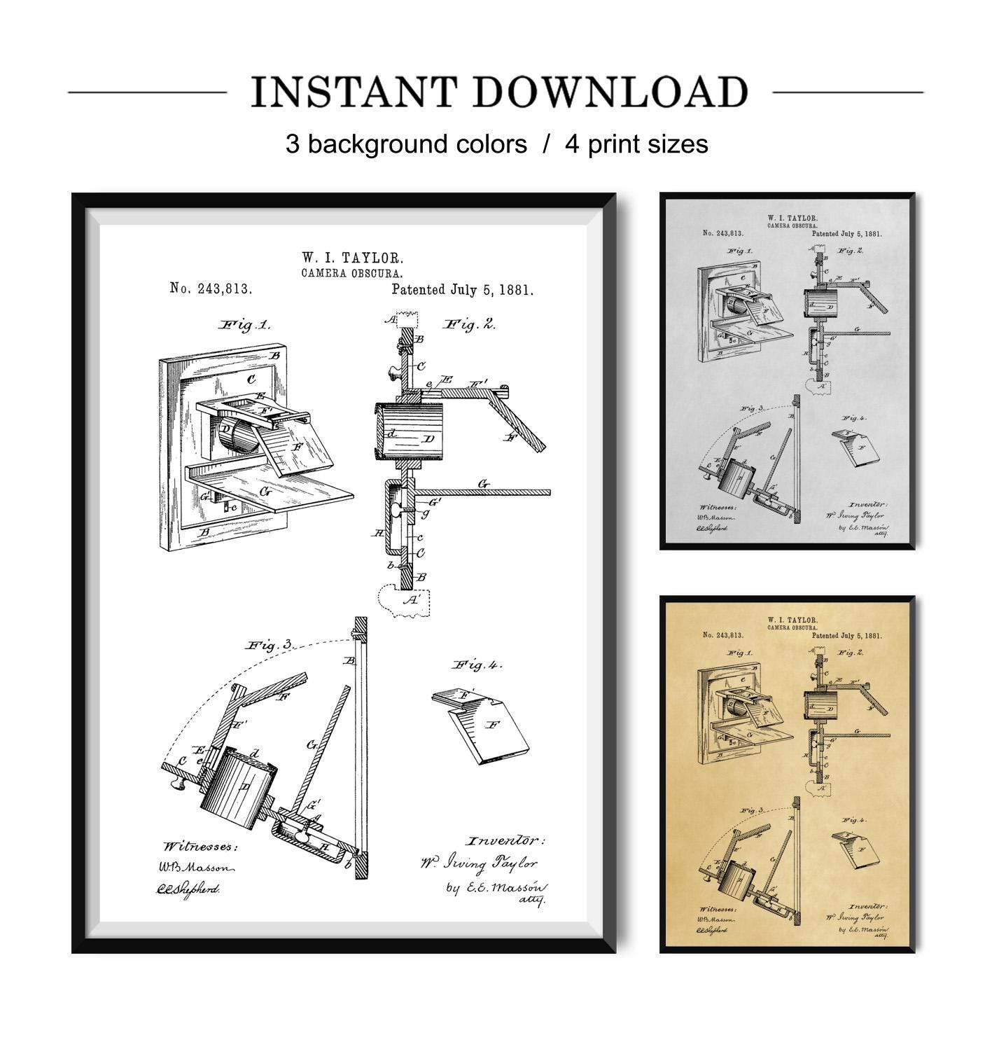 Camera Obscura Patent Print, Photo Camera Poster, Camera Wall Art