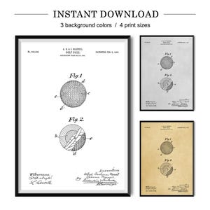 Vintage Golf Ball Patent Print, Golf Wall Art, Golf Decor for Men