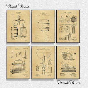 Set of 6 Beer Patent Prints - Beer Poster | Kitchen & Bar Wall Decor
