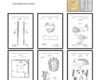 Set of 6 Vintage Baseball Patents | Sports Wall Art | Digital Download