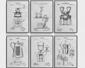 Ensemble de 6 brevets de café, impression de café, téléchargement numérique d'impression de café, affiche de café, décoration de café, brevet de café, cadeaux de café, amateur de café