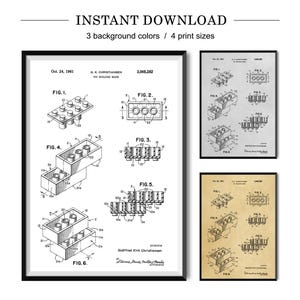 Puede incluir: Un dibujo de patente en blanco y negro para un ladrillo de construcción de juguete. El dibujo muestra diferentes vistas del ladrillo, incluyendo una vista lateral, una vista superior y una vista inferior. El número de patente es 3.005.282 y la fecha es el 24 de octubre de 1961. El inventor es Godtfred Kirk Christiansen.