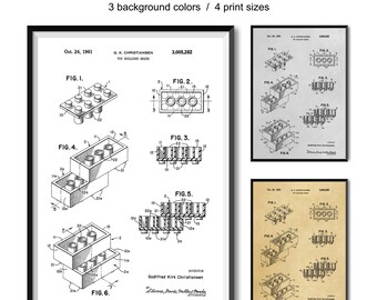 Patentprint bouwstenen – muurkunst vintage speelgoedblauwdruk