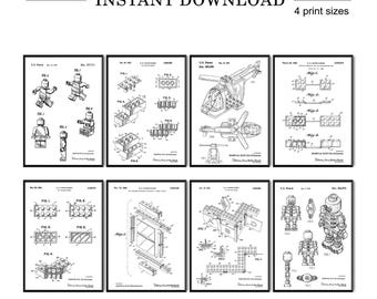 Set van 8 speelgoedminifiguurtjes patentafdrukken – Retro speelkamer muurkunst