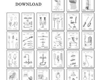Set of 27 Vintage Bathroom Art Patents | Restroom Wall Decor