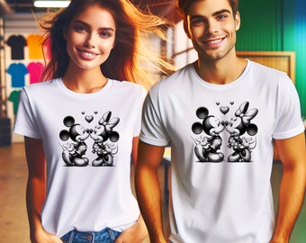 Chemise Mickey et Minnie Saint-Valentin, chemise Mickey et Minnie, chemise couple Mickey et Minnie, chemise Saint Valentin