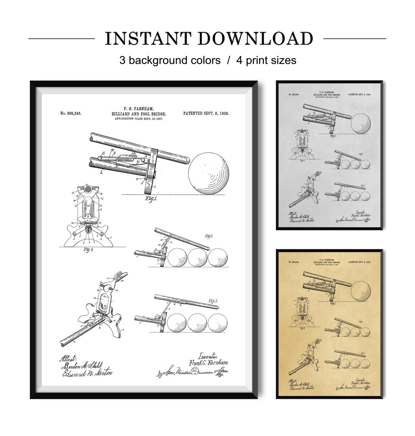 Billiard Pool Bridge Patent Poster, Snooker Print, Vintage Cue Art - Etsy