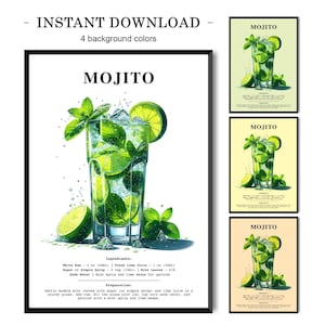 Mojito Poster | Cocktail Recipe Print | Bar & Kitchen Wall Art