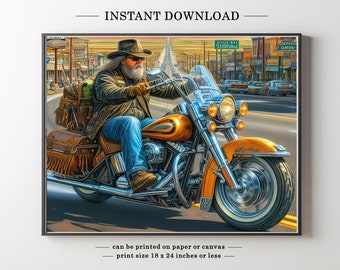 Rider on Road 66, Motorrad-Kunstdruck, Ghost Rider Print, David Mann Art, Motorrad-Drucke, Motorrad-Digital-Download, Mannhöhlendekor