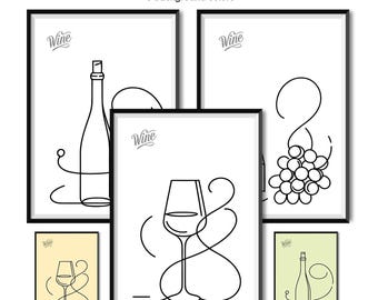 Instant Wine Decor - Hand Drawn Posters Digital Download