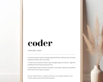 Coder Definition Print, Funny Programmer Gift, Computer Science Wall Art, Software Engineer Decor
