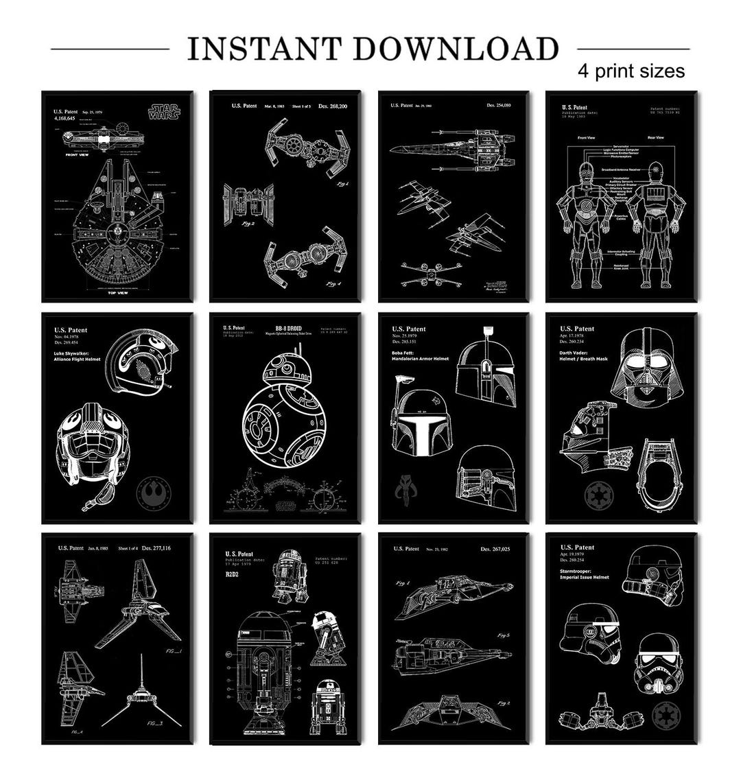 Star Wars Patent Art Prints - Millennium Falcon & X-wing (digital ...