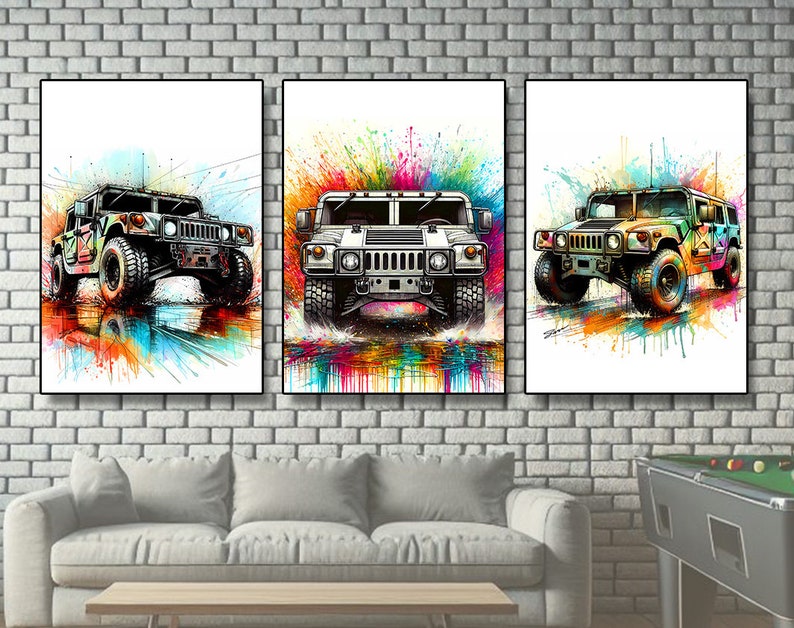 affiche de jeep de style vintage, ensemble de 3 art mural, décor mural de jeep, impression murale de jeep, décor de grotte dhomme, décor de mur de caverne dhomme, cadeau damant de jeep image 3
