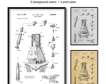 Space Capsule Patent Print, Space Capsule Blueprint, Space Capsule Art