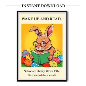 Wach auf und lies! | Osterhase Lesung Poster | Woche der Nationalbibliothek 1960