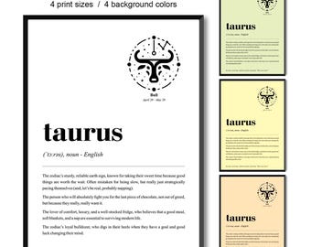 Taurus Definition Print, Funny Zodiac Gift, Minimalist Astrology Wall Art, Taurus Bull Sign Poster