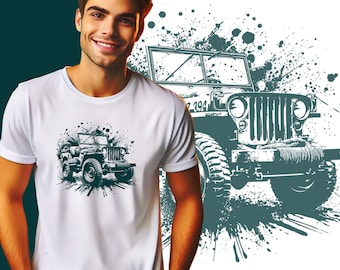 Vintage Willys Jeep Shirt, Retro Grafikauto Shirt, Oldtimer Shirt, Geschenk für Auto-Enthusiasten, Geschenk für Auto-Liebhaber, Auto-Liebhaber-Shirt, Vatertagsgeschenk