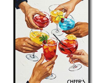 Grafika artystyczna „Cheers Cocktail”: dekoracja wózka barowego Happy Hour (pobranie cyfrowe)