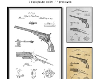 Affiche vintage de brevet de revolver - Décoration d'arme à feu et art mural de fusil