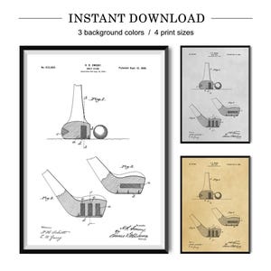 Vintage Golf Club Patent Print, Golf Wall Art, Golf Decor for Men