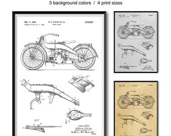 Impresión artística de patente de motocicleta de 1924, plano de motocicleta vintage, regalo para moteros, decoración de pared de garaje