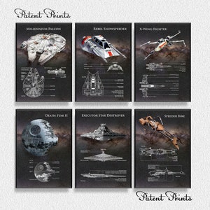 StarWars Patent Set of 6 | StarWars Prints & Decor | Millennium Falcon Art