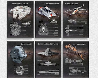 StarWars Patent Set of 6 | StarWars Prints & Decor | Millennium Falcon Art