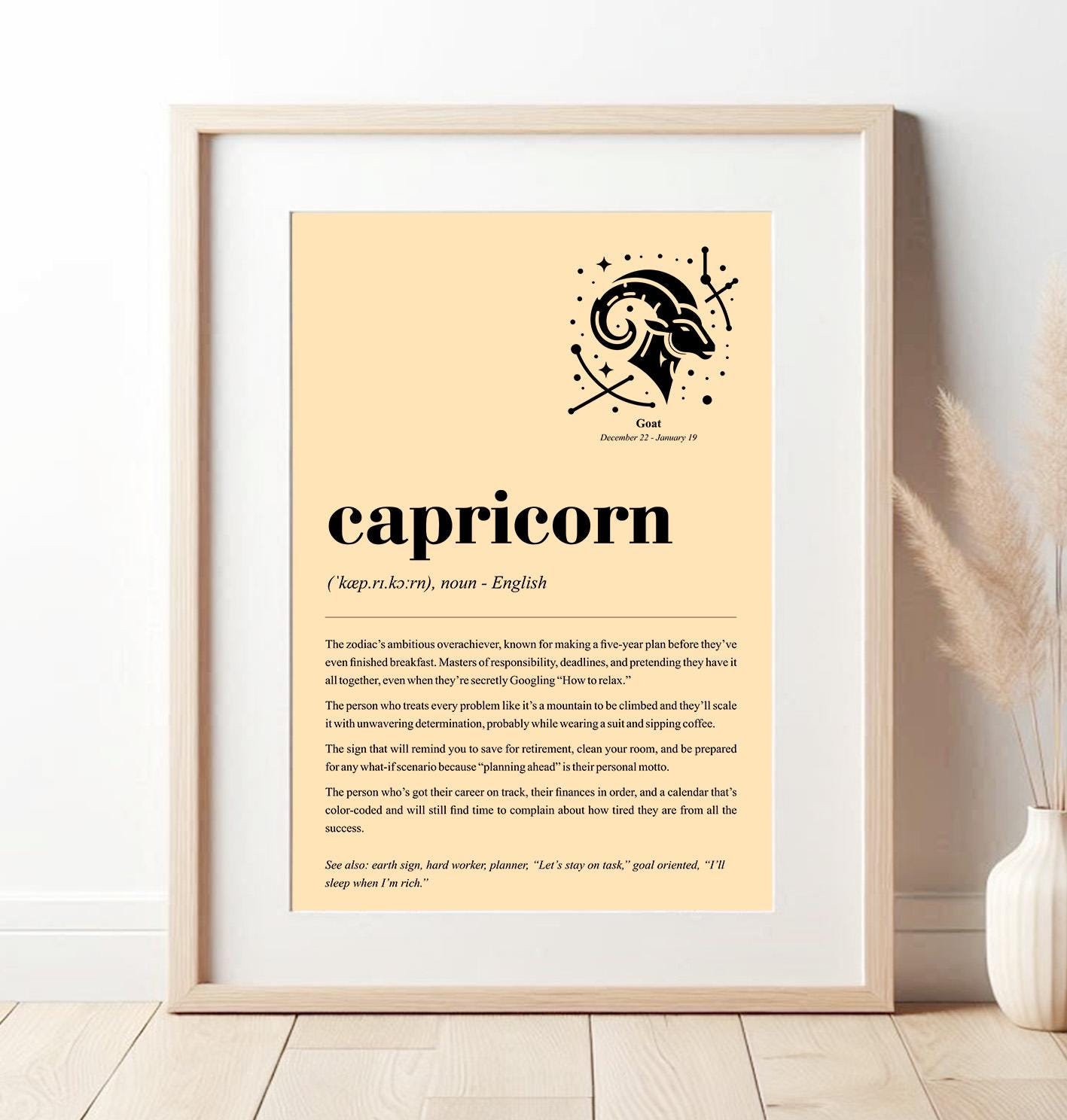 Capricorn Definition Print, Funny Zodiac Gift, Minimalist