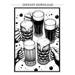 Vintage Beers and Cheers Print | Cheers Wall Art | Perfect Bar Wall Decor