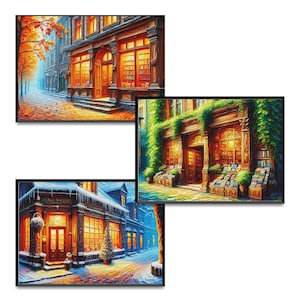 Bookshop Wall Art Set | Cozy Bookstore Decor | Vintage Reading Print