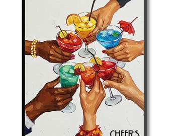 Grafika artystyczna „Cheers Cocktail”: dekoracja wózka barowego Happy Hour (pobranie cyfrowe)
