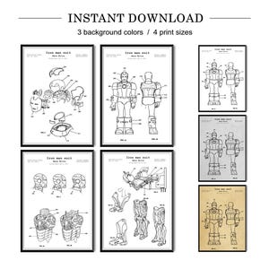 May include: A set of nine printable digital art prints featuring a black and white line drawing of an Iron Man suit. The prints are available in three background colors and four print sizes. The text "Iron Man suit" is printed at the top of each print.