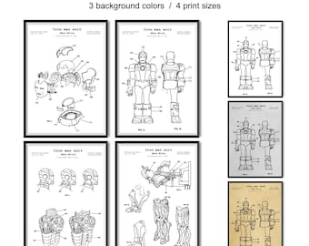 Juego de 4 láminas de patentes de trajes de superhéroe: arte mural retro, descarga digital
