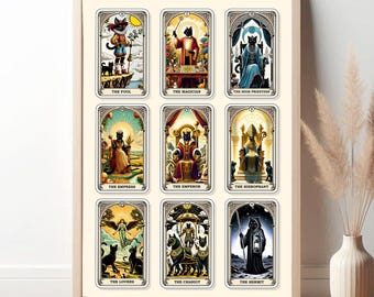 Póster de la carta del tarot del gato negro (descarga digital)