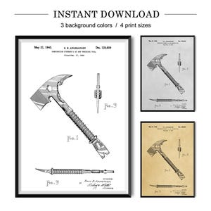 Fireman Axe Patent Print, Firefighter Axe Poster, Fireman Gift