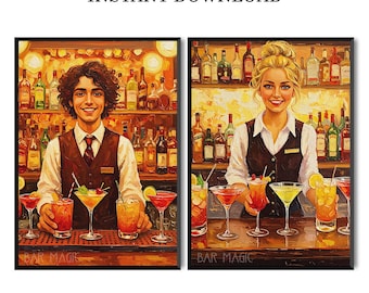 Vintage Bar Magic Print Set: Retro Bar Cart Decor (Digital Download)