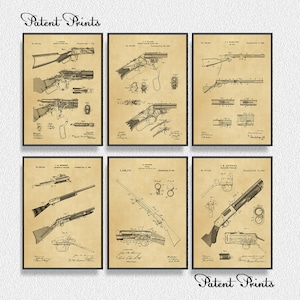 Set von Vintage Rifle Patents – Kunstdrucke für Revolver & Schusswaffen