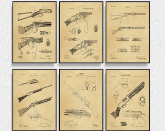 Set von Vintage Rifle Patents – Kunstdrucke für Revolver & Schusswaffen