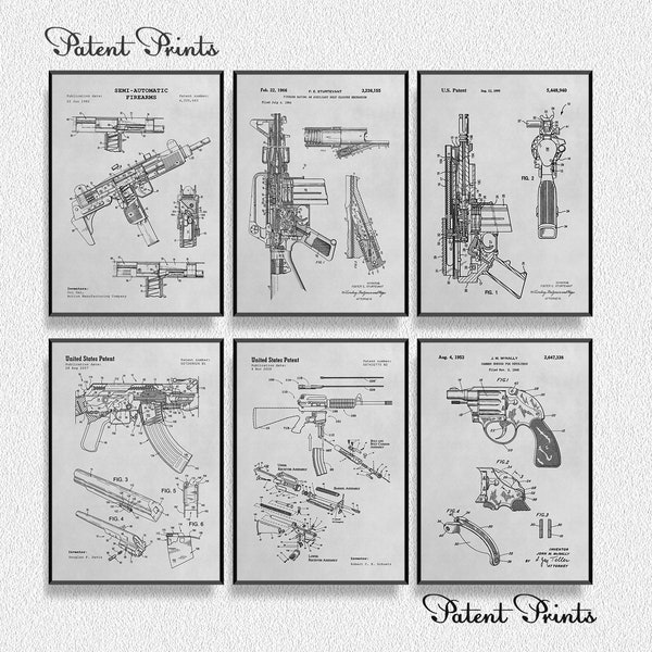 Set Firearms Patents, Revolver Poster, Firearm Decor, Firearms, Firearm Gifts, Rifle Decor, Rifle Gifts, Gun Posters, Gun Gift, Rifles