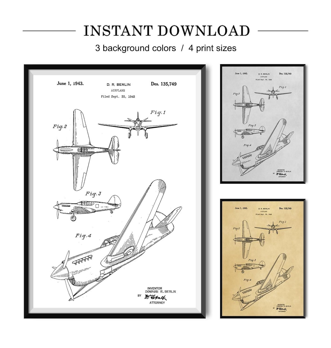 Vintage Airplane Patent Print, Aircraft Blueprint, Airplane Decor - Etsy