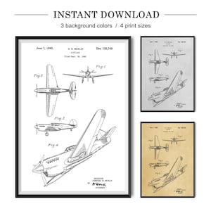 Vintage Airplane Patent Print, Aircraft Blueprint, Airplane Decor