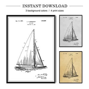 Sailboat Patent Print, Sailboat Wall Art, Sailboat Blueprint Poster