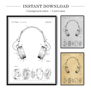 Headphone Patent Poster – Blueprint & Music Instruments Wall Art